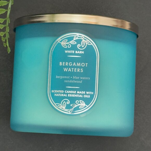 BBW Bergamot Waters White Barn Bath & Body Works 3 Wick Candle - Picture 5 of 10
